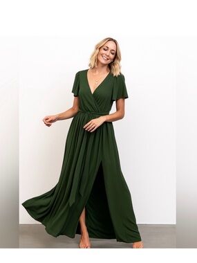 Baltic Born Forest Green Wrap Maxi Dress with Tie Waist